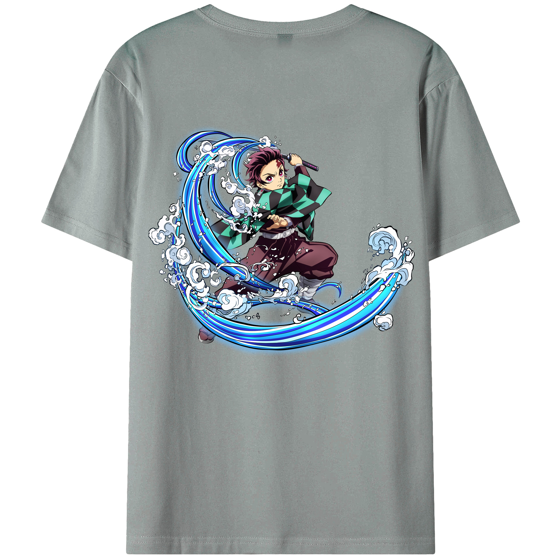 （画像用） 鬼滅の刃 竈門 炭治郎／かまど たんじろう Kamado Tanjirou 綿100％ メンズ半袖Tシャツ（バックプリント） 通気性